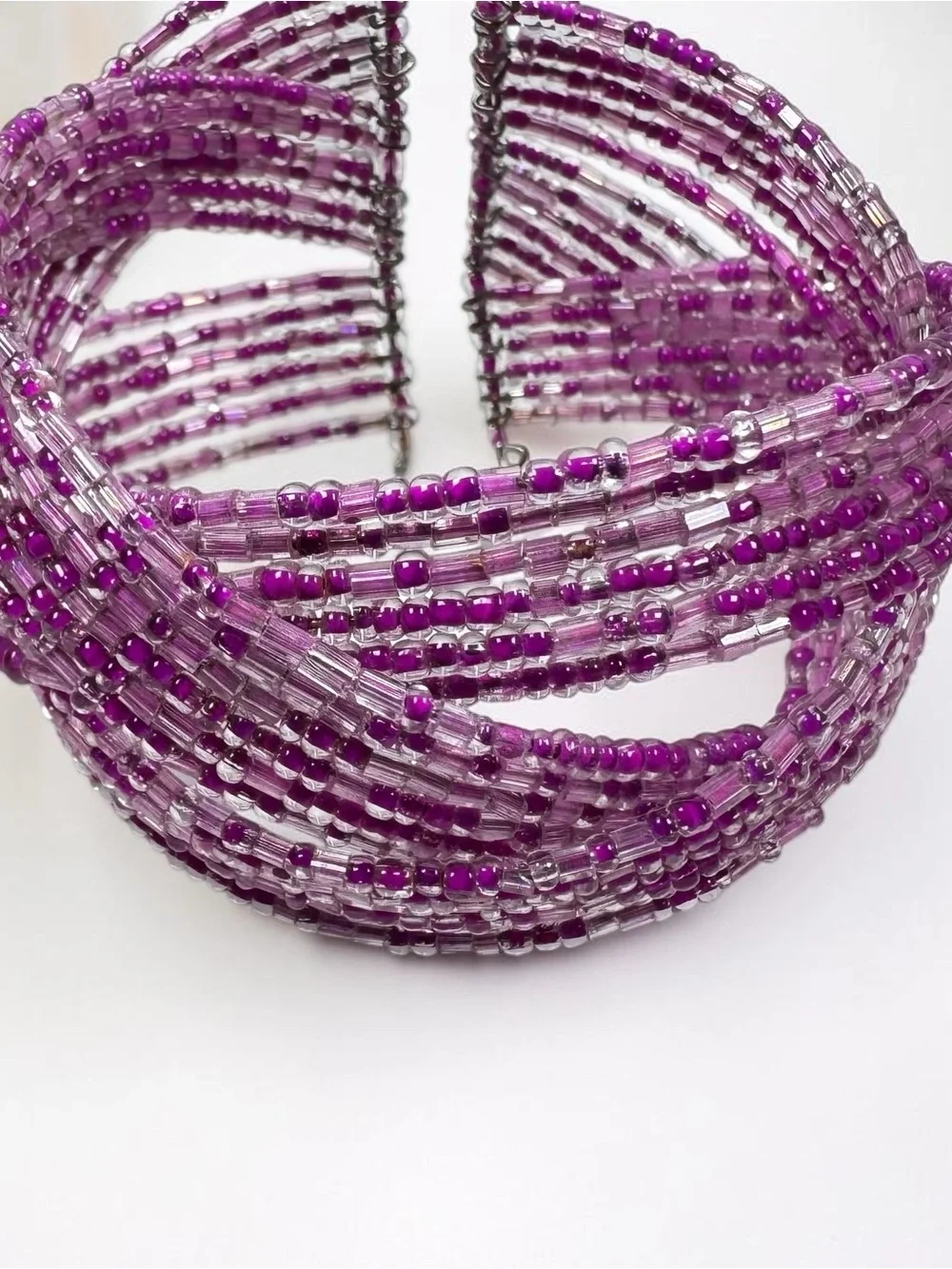 Pink Purple Multi-Strand Seed Bead Wrap Bracelet